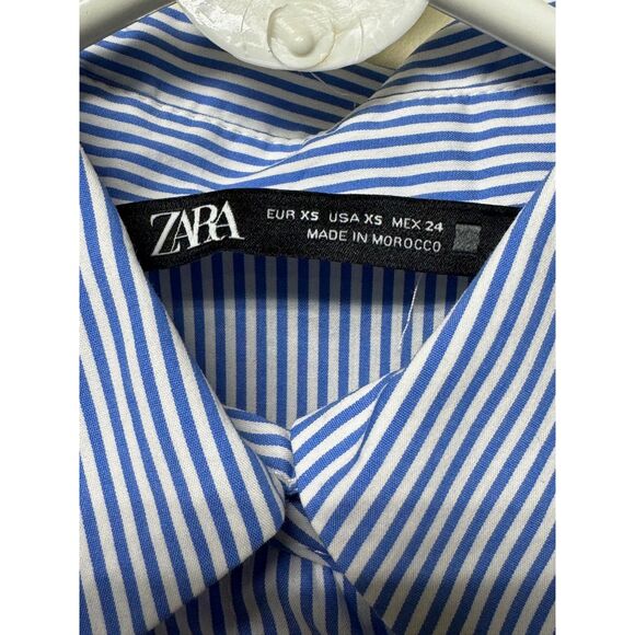NWOT - ZARA Classic Blue/White Striped Button Up Long Sleeve Bodysuit, Sz XS - Picture 4 of 10